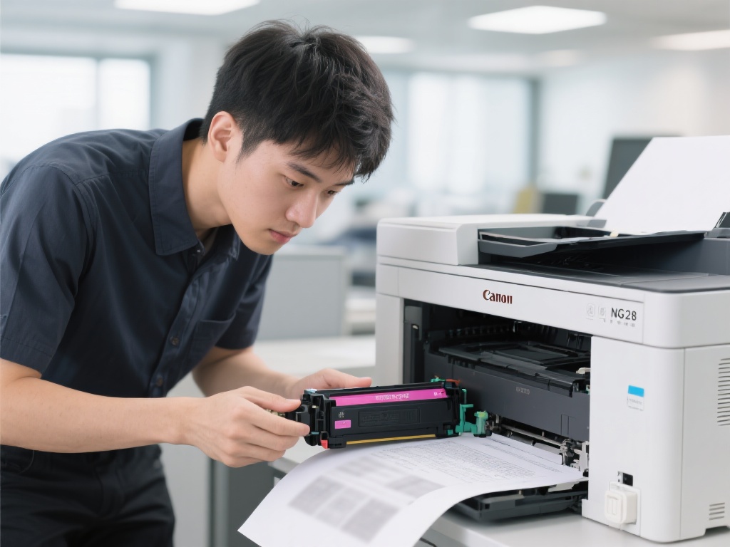 佳能NG28粉盒安装流程与注意事项解析 小李在公司负责设备管理。某天发现打印机输出的文件变